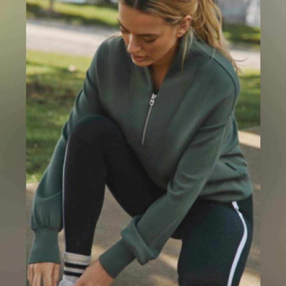 Anthropologie Varley Davidson Half Zip Double Soft Green Sweatshirt Size XL NWT